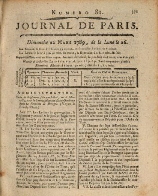 Journal de Paris 〈Paris〉 Sonntag 22. März 1789