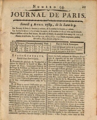 Journal de Paris 〈Paris〉 Samstag 4. April 1789