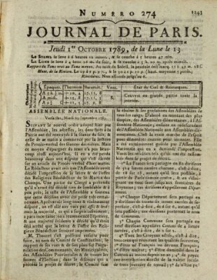 Journal de Paris 〈Paris〉 Donnerstag 1. Oktober 1789