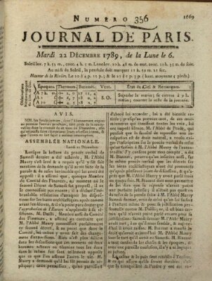 Journal de Paris 〈Paris〉 Dienstag 22. Dezember 1789