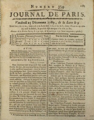 Journal de Paris 〈Paris〉 Freitag 25. Dezember 1789