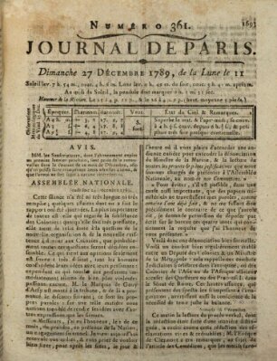 Journal de Paris 〈Paris〉 Sonntag 27. Dezember 1789