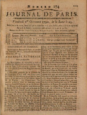 Journal de Paris 〈Paris〉 Freitag 1. Oktober 1790