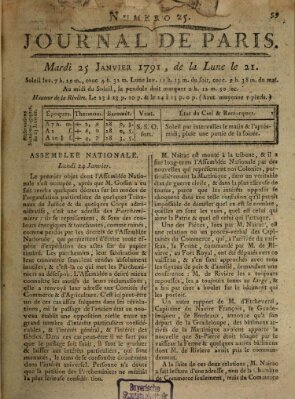 Journal de Paris 〈Paris〉 Dienstag 25. Januar 1791