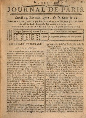 Journal de Paris 〈Paris〉 Montag 14. Februar 1791