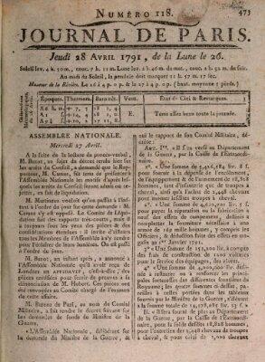 Journal de Paris 〈Paris〉 Donnerstag 28. April 1791