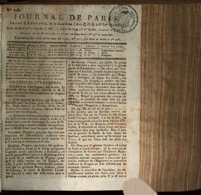 Journal de Paris 〈Paris〉 Donnerstag 3. August 1809