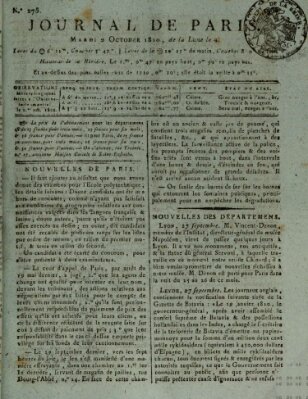 Journal de Paris 〈Paris〉 Dienstag 2. Oktober 1810