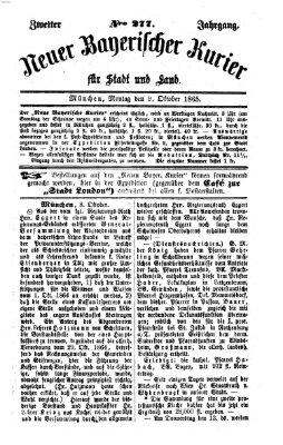 Neuer bayerischer Kurier für Stadt und Land Montag 9. Oktober 1865