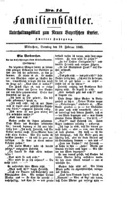 Neuer bayerischer Kurier für Stadt und Land. Familienblätter : Unterhaltungsblatt zum Neuen bayerischen Kurier (Neuer bayerischer Kurier für Stadt und Land) Sonntag 19. Februar 1865