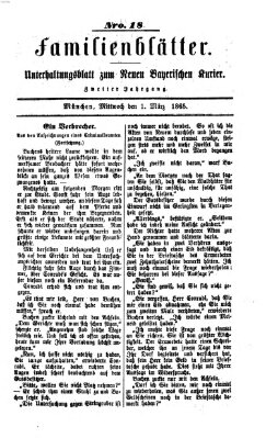 Neuer bayerischer Kurier für Stadt und Land. Familienblätter : Unterhaltungsblatt zum Neuen bayerischen Kurier (Neuer bayerischer Kurier für Stadt und Land) Mittwoch 1. März 1865