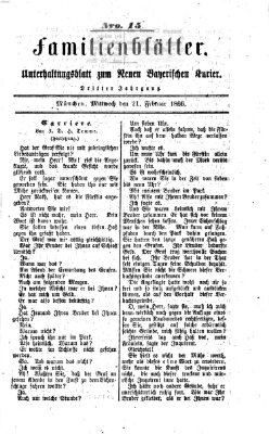 Neuer bayerischer Kurier für Stadt und Land. Familienblätter : Unterhaltungsblatt zum Neuen bayerischen Kurier (Neuer bayerischer Kurier für Stadt und Land) Mittwoch 21. Februar 1866