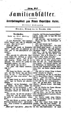 Neuer bayerischer Kurier für Stadt und Land. Familienblätter : Unterhaltungsblatt zum Neuen bayerischen Kurier (Neuer bayerischer Kurier für Stadt und Land) Mittwoch 14. November 1866