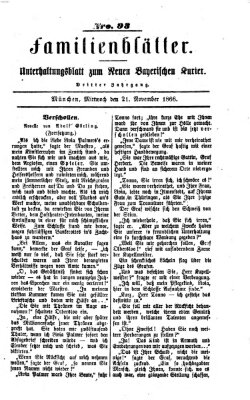 Neuer bayerischer Kurier für Stadt und Land. Familienblätter : Unterhaltungsblatt zum Neuen bayerischen Kurier (Neuer bayerischer Kurier für Stadt und Land) Mittwoch 21. November 1866