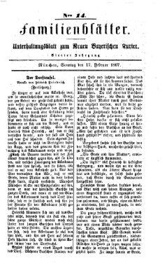 Neuer bayerischer Kurier für Stadt und Land. Familienblätter : Unterhaltungsblatt zum Neuen bayerischen Kurier (Neuer bayerischer Kurier für Stadt und Land) Sonntag 17. Februar 1867