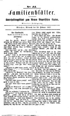 Neuer bayerischer Kurier für Stadt und Land. Familienblätter : Unterhaltungsblatt zum Neuen bayerischen Kurier (Neuer bayerischer Kurier für Stadt und Land) Mittwoch 20. Februar 1867