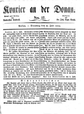 Kourier an der Donau (Donau-Zeitung) Dienstag 20. Juli 1830