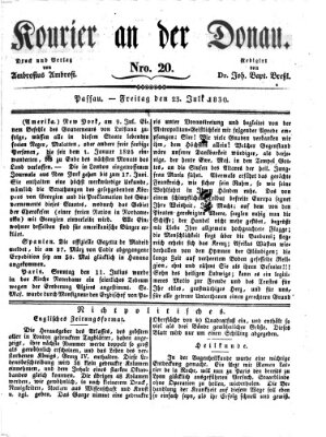 Kourier an der Donau (Donau-Zeitung) Freitag 23. Juli 1830