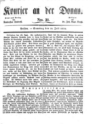 Kourier an der Donau (Donau-Zeitung) Samstag 24. Juli 1830