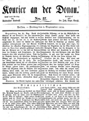 Kourier an der Donau (Donau-Zeitung) Freitag 3. September 1830