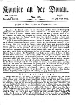 Kourier an der Donau (Donau-Zeitung) Montag 13. September 1830