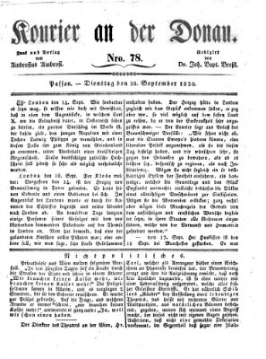 Kourier an der Donau (Donau-Zeitung) Dienstag 28. September 1830