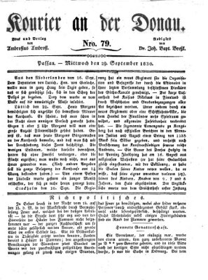 Kourier an der Donau (Donau-Zeitung) Mittwoch 29. September 1830