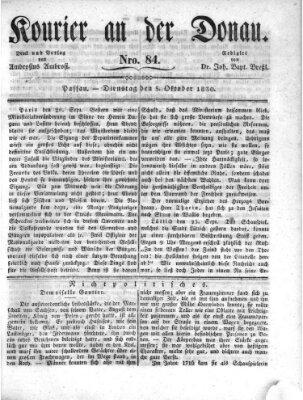 Kourier an der Donau (Donau-Zeitung) Dienstag 5. Oktober 1830