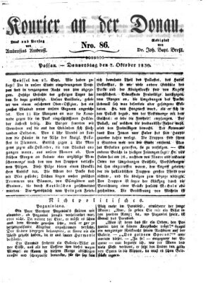 Kourier an der Donau (Donau-Zeitung) Donnerstag 7. Oktober 1830