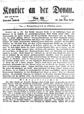 Kourier an der Donau (Donau-Zeitung) Donnerstag 14. Oktober 1830