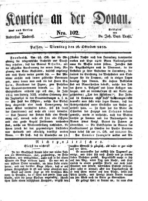 Kourier an der Donau (Donau-Zeitung) Dienstag 26. Oktober 1830