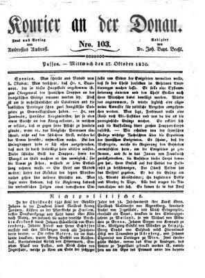 Kourier an der Donau (Donau-Zeitung) Mittwoch 27. Oktober 1830