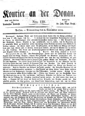 Kourier an der Donau (Donau-Zeitung) Donnerstag 4. November 1830