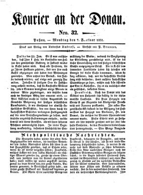 Kourier an der Donau (Donau-Zeitung) Montag 7. Februar 1831