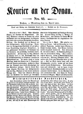 Kourier an der Donau (Donau-Zeitung) Montag 11. April 1831