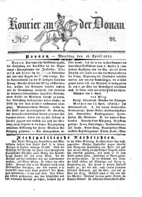 Kourier an der Donau (Donau-Zeitung) Montag 16. April 1832