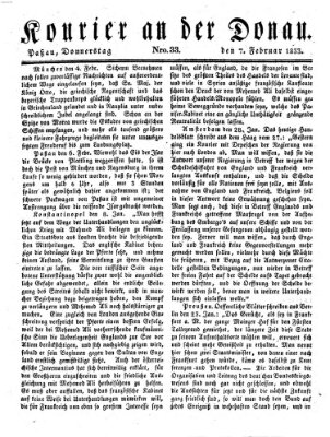 Kourier an der Donau (Donau-Zeitung) Donnerstag 7. Februar 1833