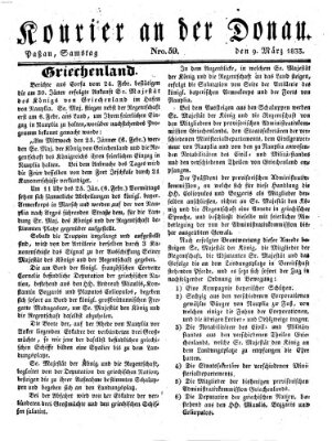 Kourier an der Donau (Donau-Zeitung) Samstag 9. März 1833