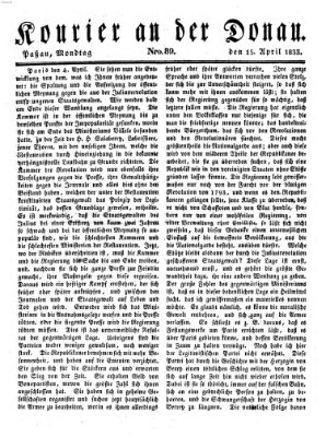 Kourier an der Donau (Donau-Zeitung) Montag 15. April 1833