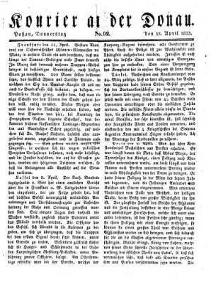 Kourier an der Donau (Donau-Zeitung) Donnerstag 18. April 1833