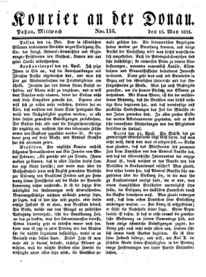 Kourier an der Donau (Donau-Zeitung) Mittwoch 15. Mai 1833