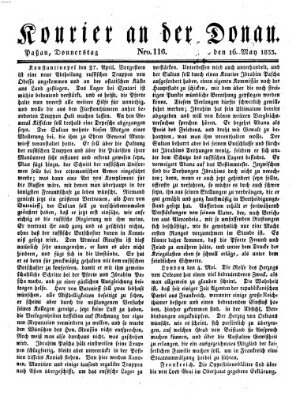 Kourier an der Donau (Donau-Zeitung) Donnerstag 16. Mai 1833