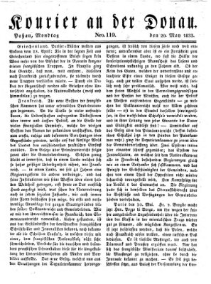 Kourier an der Donau (Donau-Zeitung) Montag 20. Mai 1833