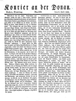 Kourier an der Donau (Donau-Zeitung) Samstag 6. Juli 1833