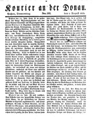 Kourier an der Donau (Donau-Zeitung) Donnerstag 1. August 1833