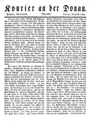 Kourier an der Donau (Donau-Zeitung) Mittwoch 14. August 1833