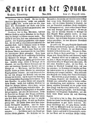 Kourier an der Donau (Donau-Zeitung) Dienstag 27. August 1833