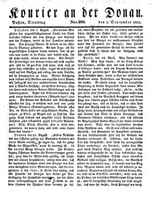 Kourier an der Donau (Donau-Zeitung) Dienstag 3. September 1833