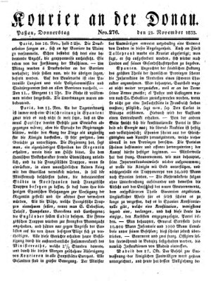 Kourier an der Donau (Donau-Zeitung) Donnerstag 21. November 1833