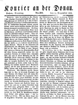 Kourier an der Donau (Donau-Zeitung) Dienstag 31. Dezember 1833